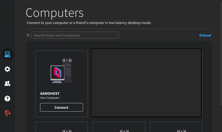 Pantalla de inicio de referencia de Parsec